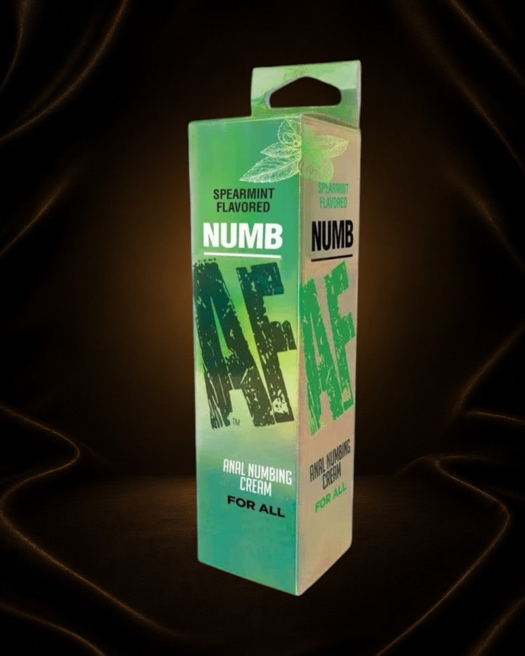 Éxtasis Boutique Crema Anestésica Anal con sabor a menta, 5% de lidocaína para aliviar el dolor. Tubo y caja verde.