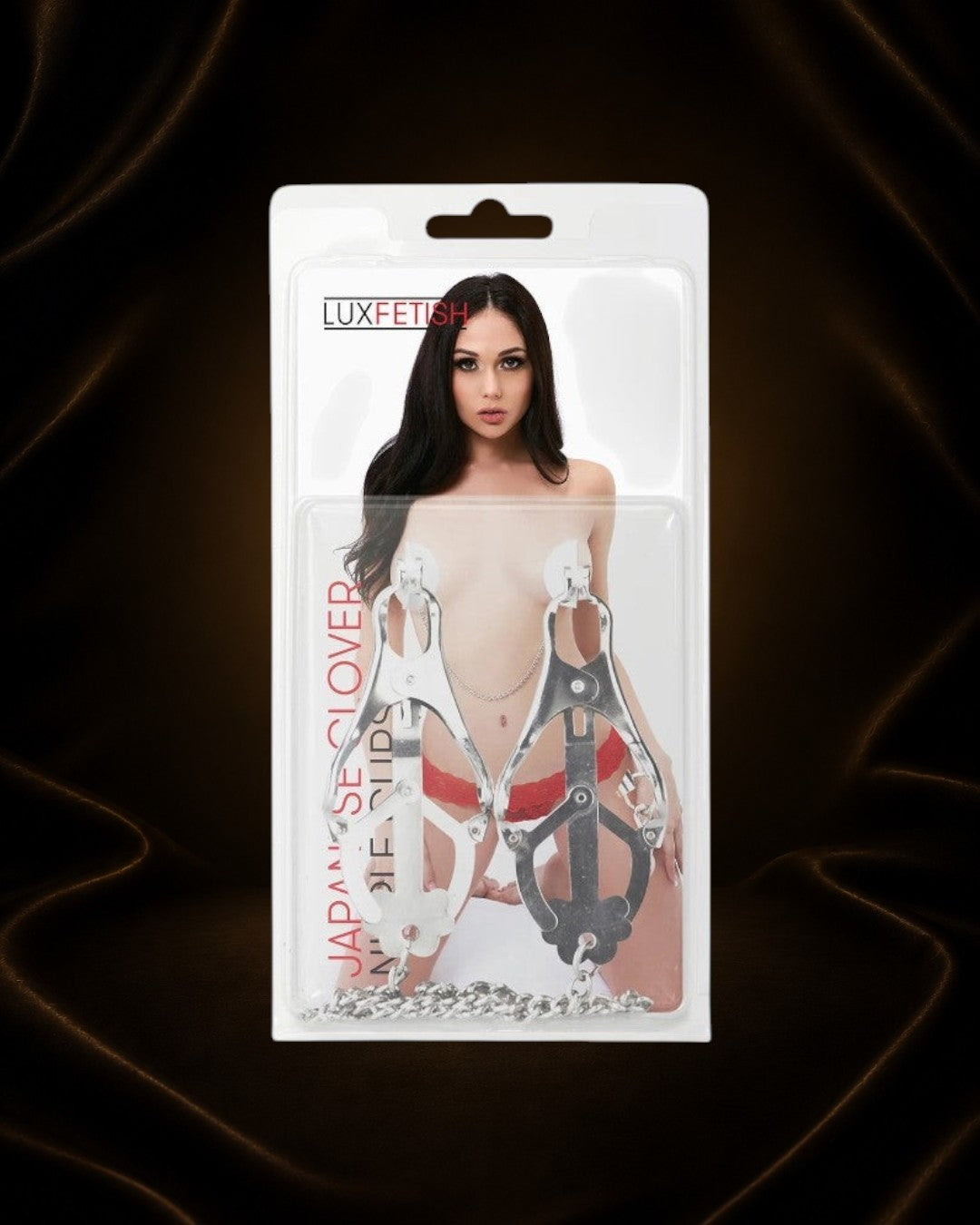 Éxtasis Boutique Pinzas Ajustables de Estimulación estilo Trébol Japonés con Cadena, metal plateado.