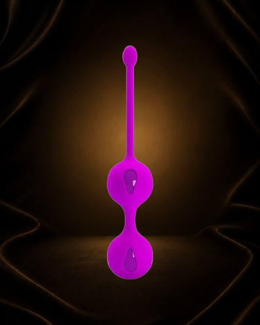 Bolas Kegel Doble Intensidad Éxtasis Boutique en silicona morada, con diseño ergonómico para fortalecer el suelo pélvico.