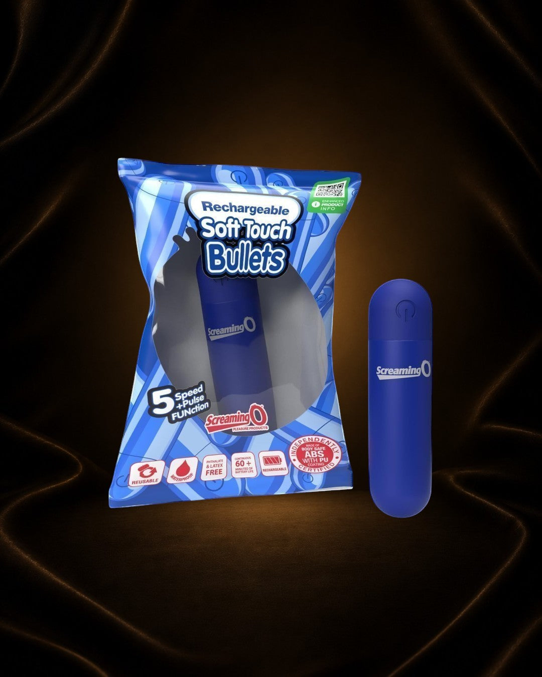 Bala vibradora recargable Éxtasis Boutique de color azul con 5 funciones de velocidad y pulso, fabricada en ABS seguro para el cuerpo.