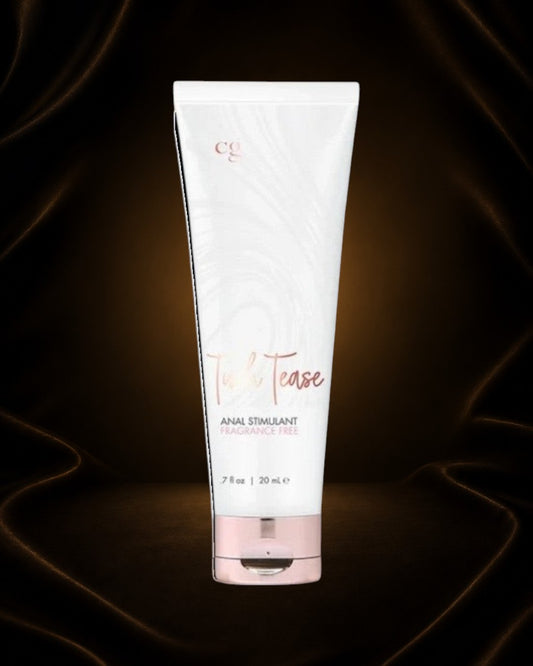 Éxtasis Boutique Tush Tease anal stimulant, fragrance-free, silky texture with warming and tingling effect. 20ml tube.