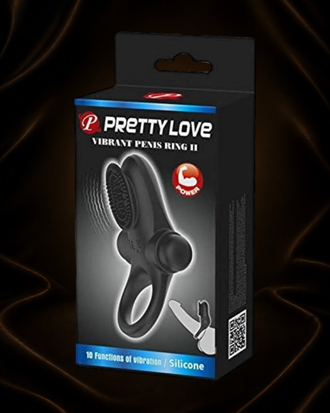 Éxtasis Boutique Anillo Vibrador de silicona negra con 10 funciones de vibración y estimulador para el clítoris.