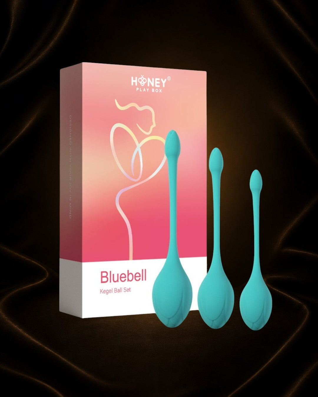 Éxtasis Boutique Bluebell Kegel Ball Set de entrenamiento íntimo, 3 bolas de silicona turquesa con pesos progresivos.