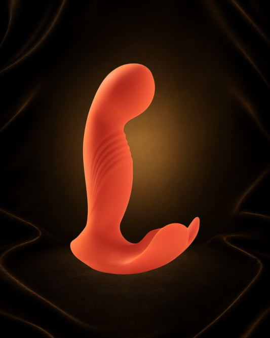 Éxtasis Boutique Crave 3 vibrador portátil de silicona naranja para clítoris y punto G con diseño ergonómico.