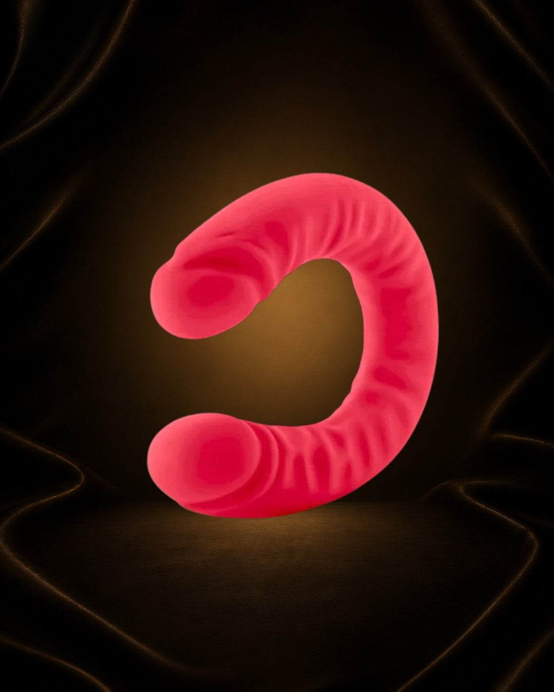 Dildo doble en forma de U de silicona premium Éxtasis Boutique en color rojo vibrante, 18 pulgadas de largo, para uso individual o en pareja.