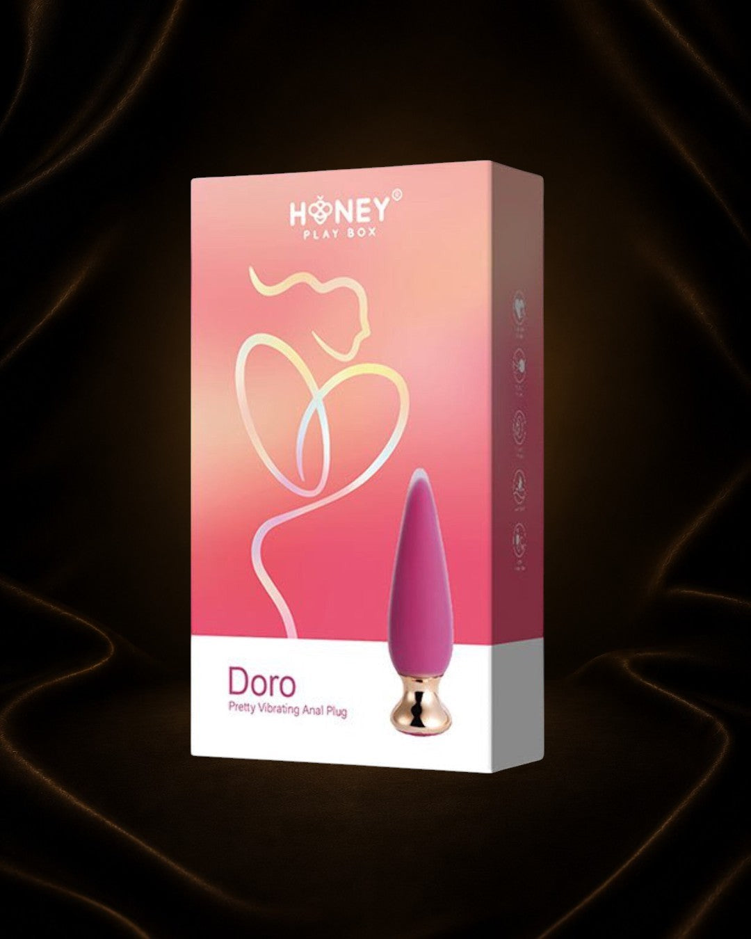 Éxtasis Boutique Doro Plug Plus Honey, vibrador anal ergonómico de silicona rosa con base dorada. Estimulación y placer.