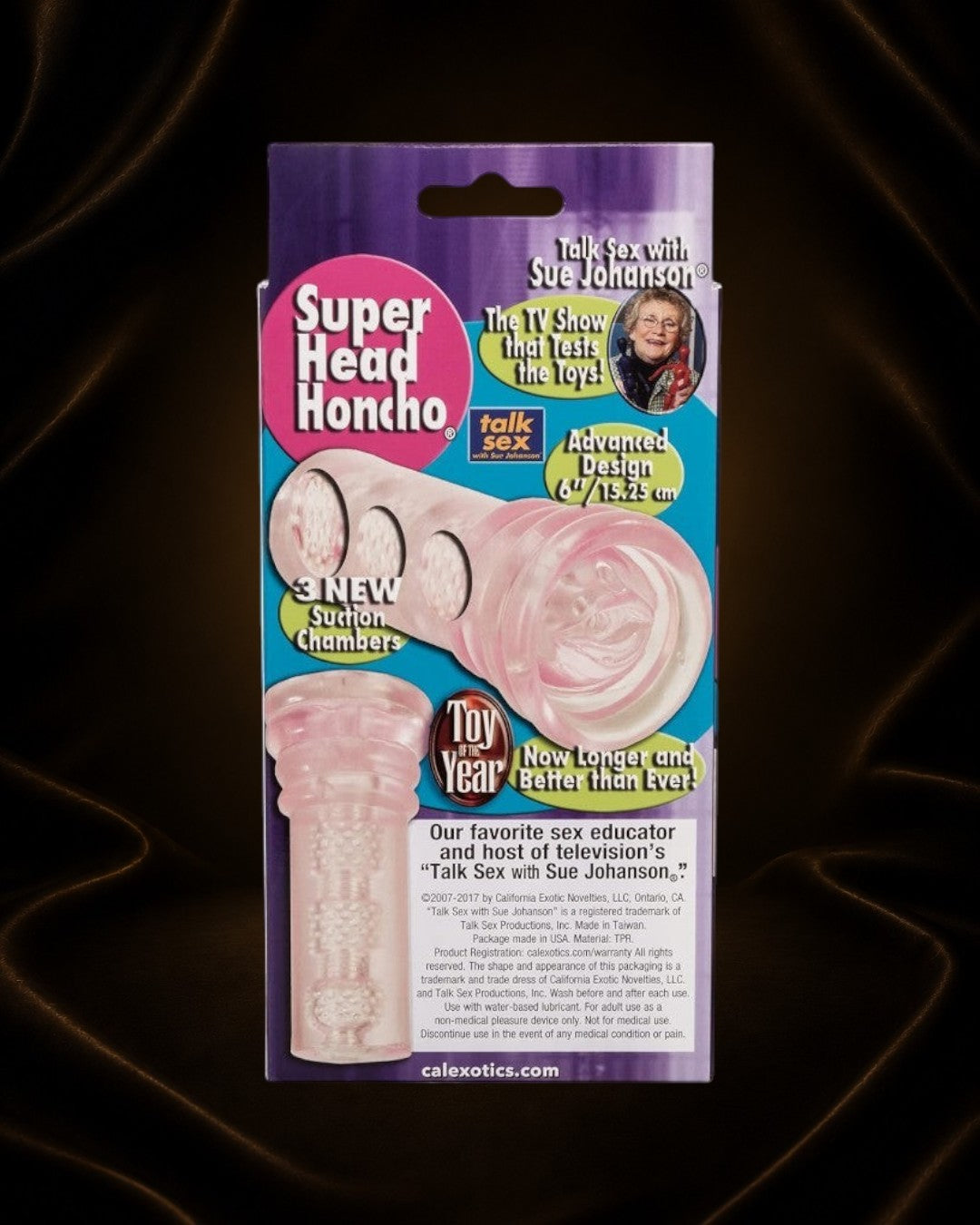 Éxtasis Boutique Estimulador Super Head Honcho de TPR, rosa, con 3 cámaras de succión y diseño texturizado.