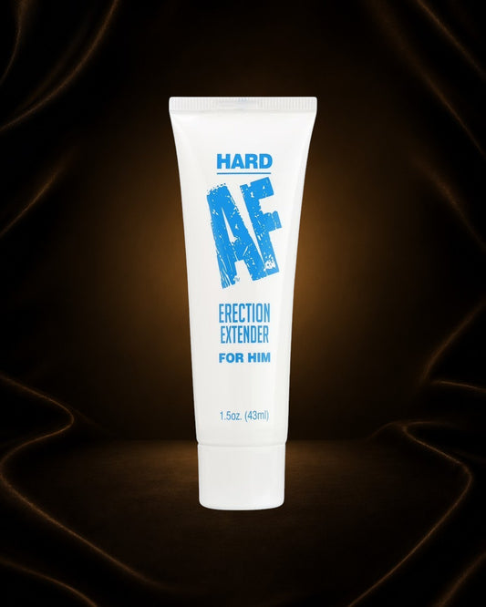 Éxtasis Boutique Hard AF Erección Extender para hombre, crema para erecciones duraderas. Tubo blanco de 1.5 oz.