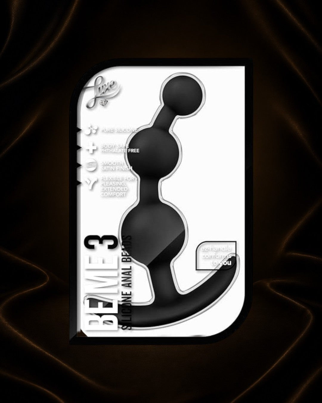 Éxtasis Boutique Luxe Be Me 3 Plug Anal de silicona premium, negro, con acabado satinado y flexible para comodidad.