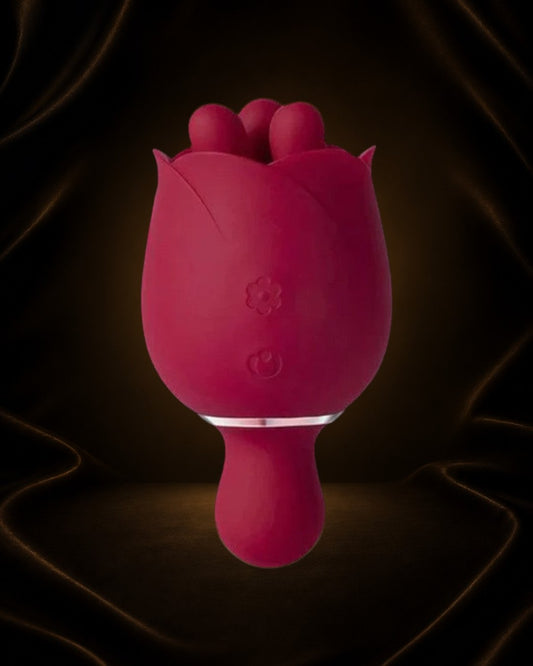 Éxtasis Boutique Rosewyn vibrador rosa 2 en 1 con 9 modos de rotación y 9 patrones de vibración para estimulación clitoriana y de pezones.
