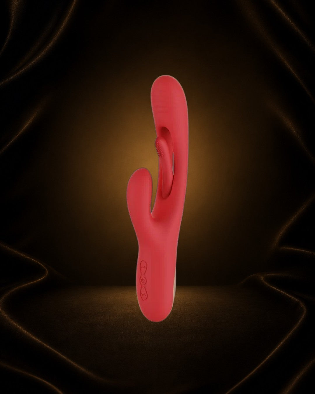 Vibrador Bora de Éxtasis Boutique en color rojo, con forma de conejito para estimulación G y clitoriana. Múltiples velocidades y patrones.