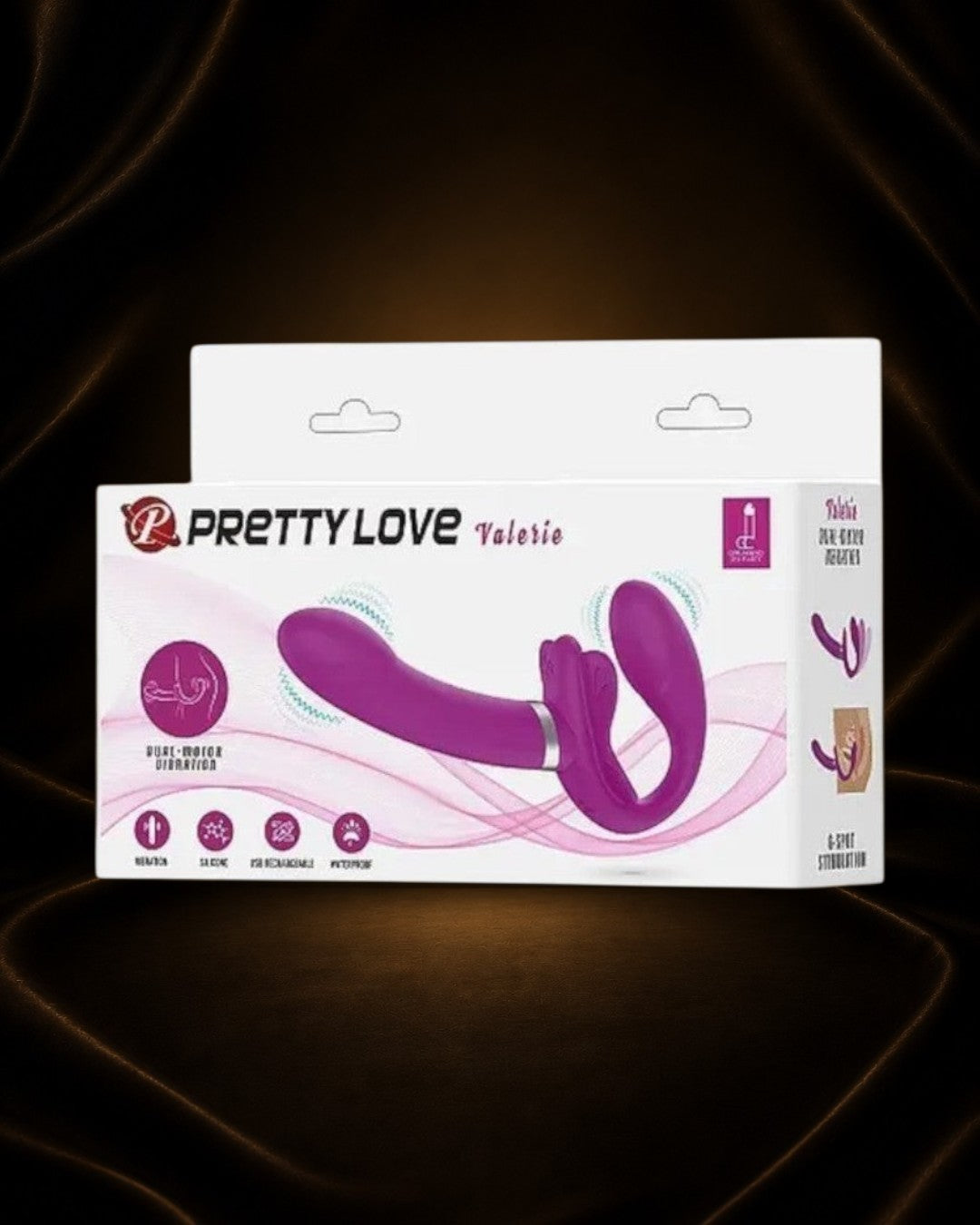 Vibrador dual morado de silicona, recargable por USB, impermeable, con doble motor para estimulación G-spot. Éxtasis Boutique.