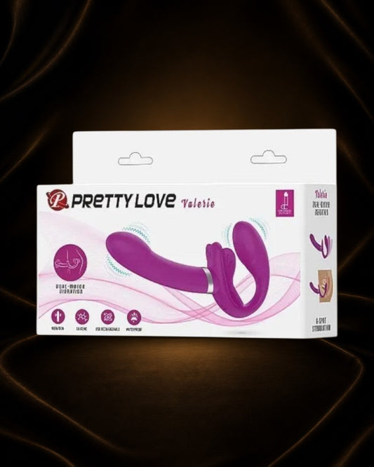 Vibrador dual morado de silicona, recargable por USB, impermeable, con doble motor para estimulación G-spot. Éxtasis Boutique.