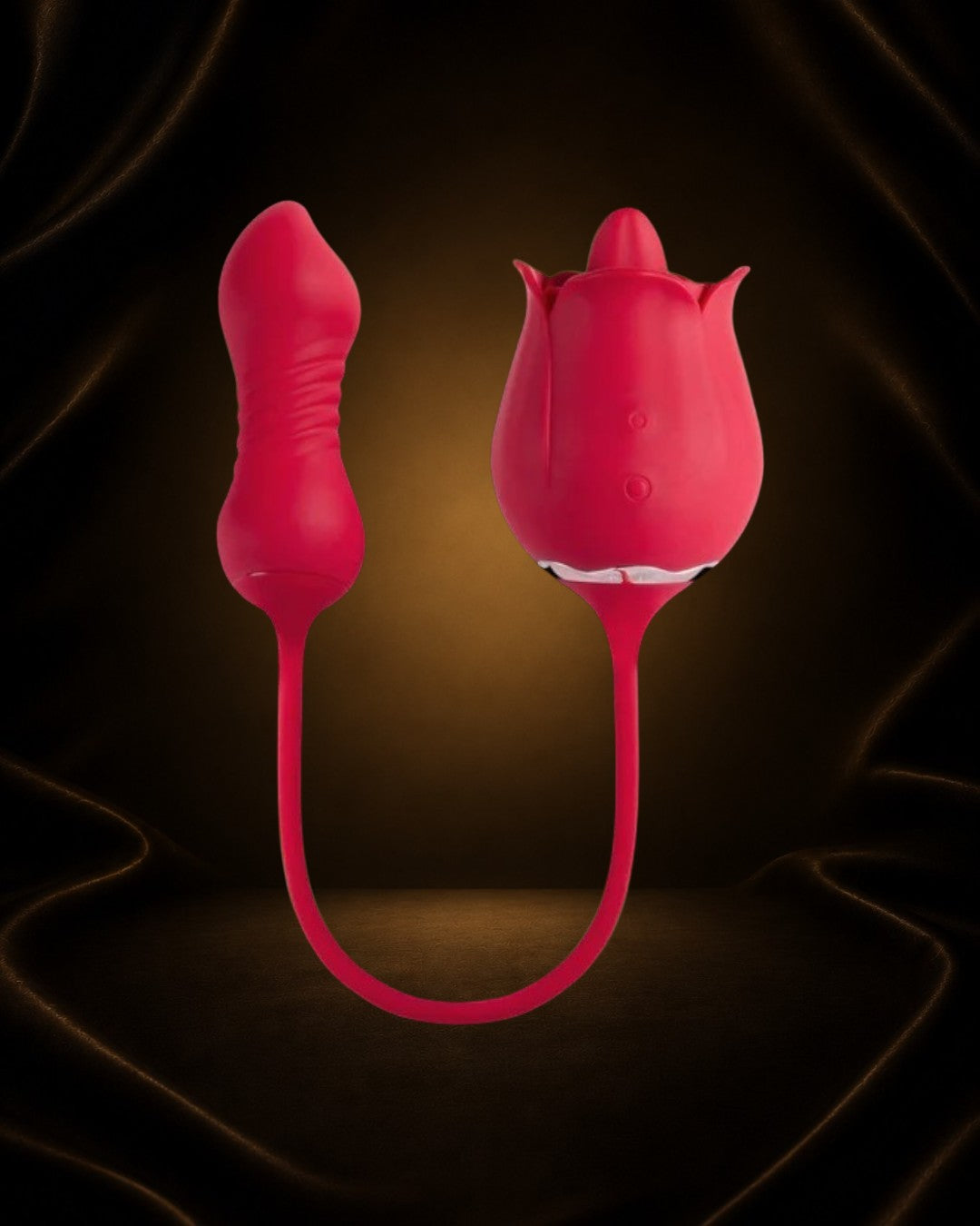 Vibrador Fiona Plus rojo de Éxtasis Boutique, estimulador dual con forma de rosa y flexible, impermeable y compacto.