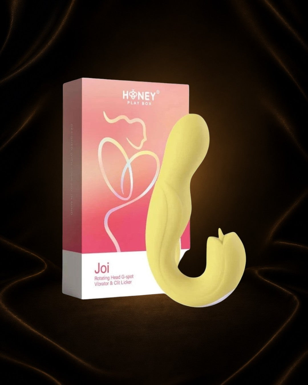 Éxtasis Boutique Vibrador Joi amarillo de silicona con cabeza giratoria y lamedor de clítoris.