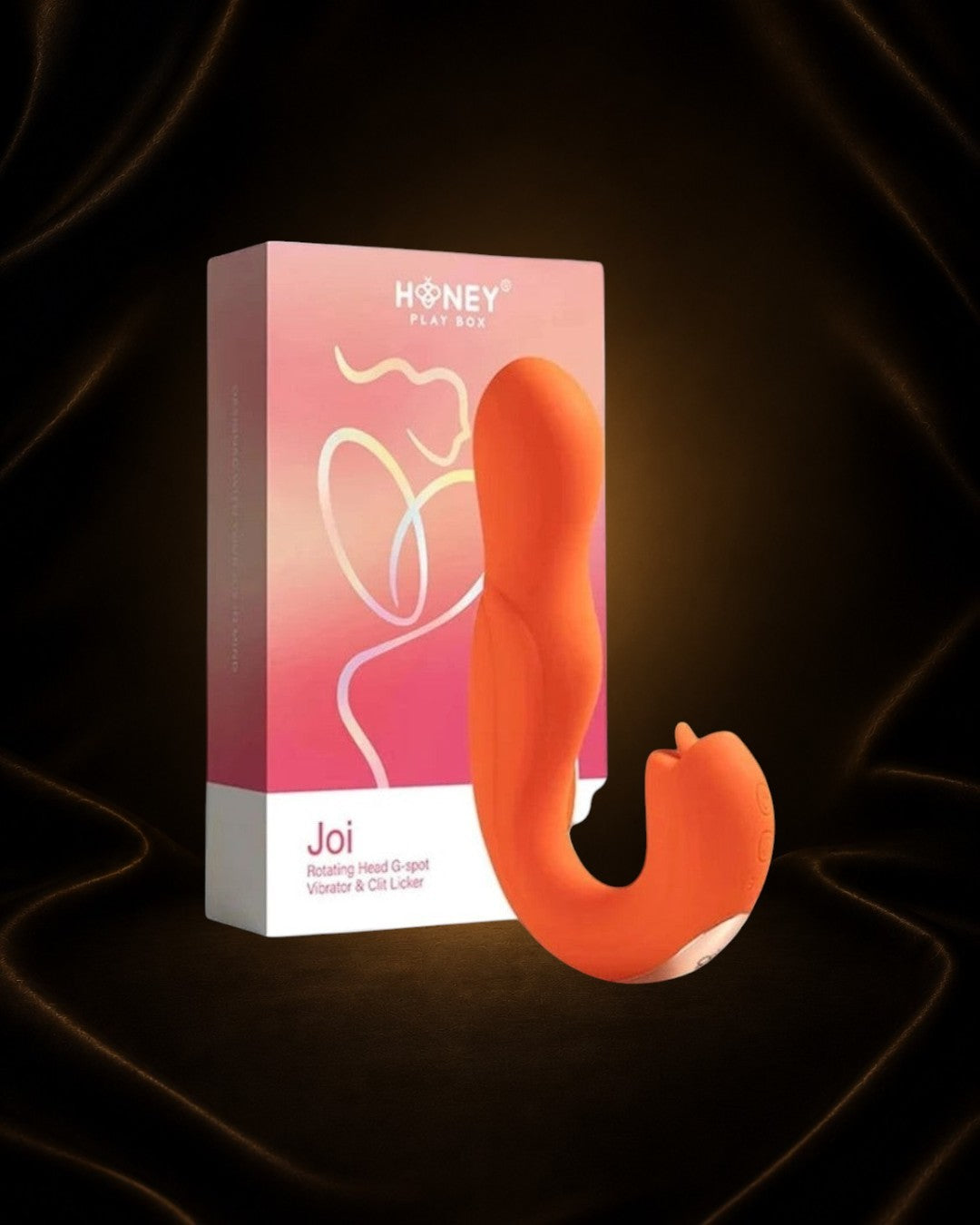 Vibrador Joi de Éxtasis Boutique con cabeza giratoria y lamedor de clítoris en color naranja. Diseño ergonómico para estimulación intensa.