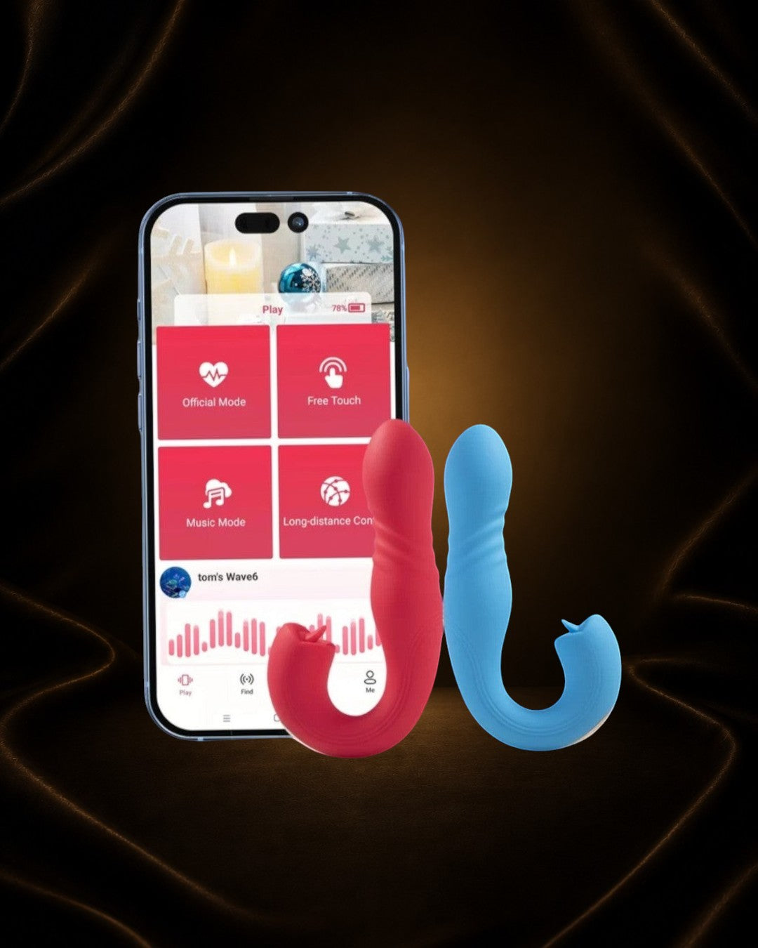 Éxtasis Boutique Joi Thrust vibrador de punto G rojo y azul con app control, movimiento de empuje y lamedor de clítoris.