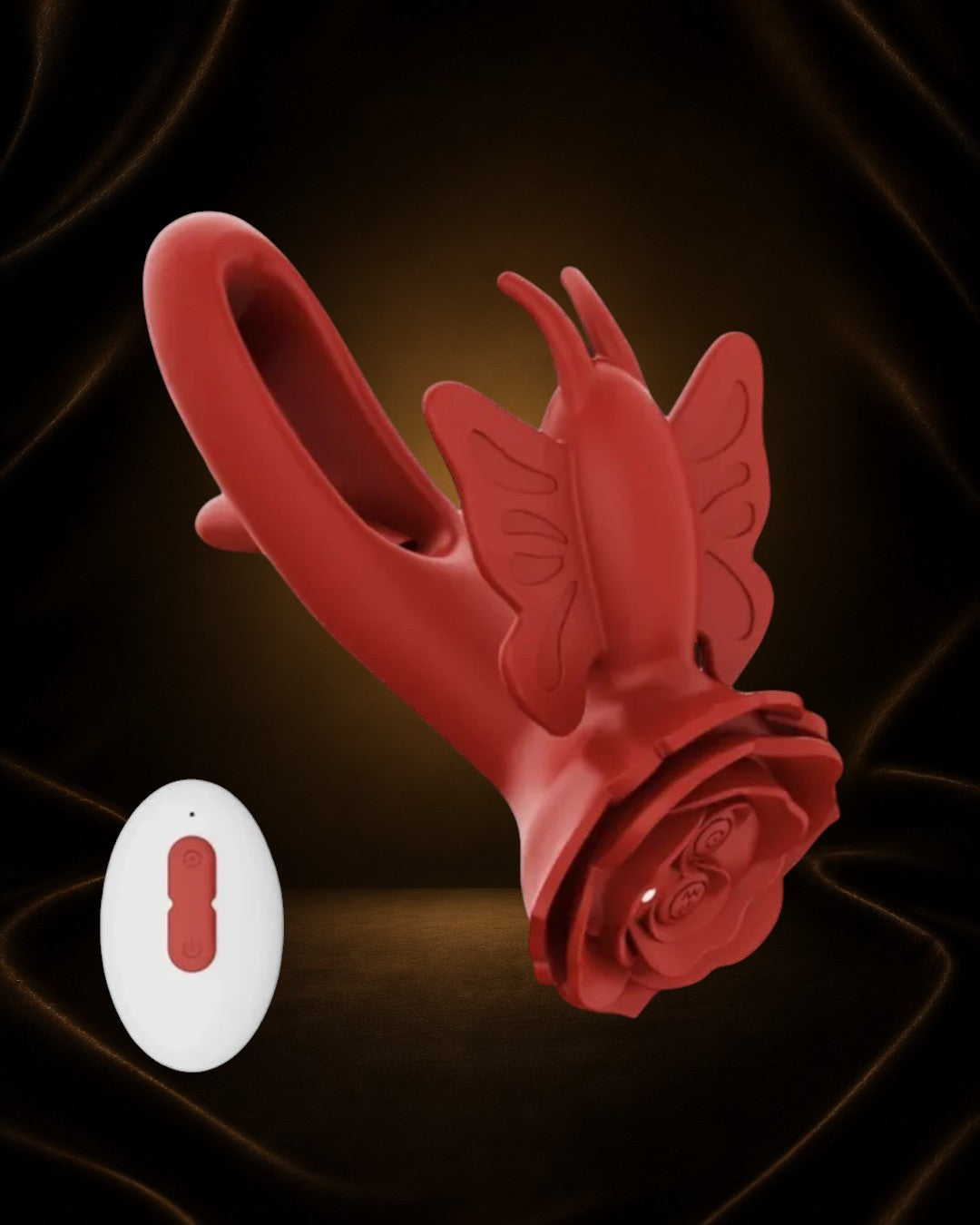 Vibrador mariposa rojo de Éxtasis Boutique para estimulación del clítoris y punto G, con control remoto