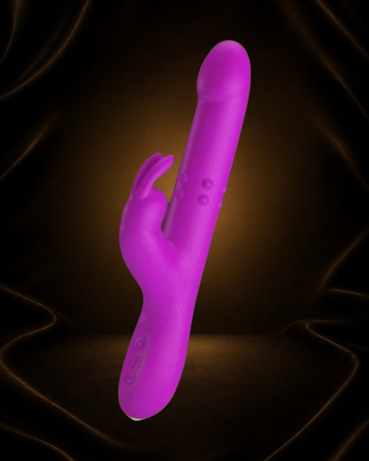 Vibrador morado de silicona de grado médico Éxtasis Boutique con 12 velocidades y 4 modos de rotación.